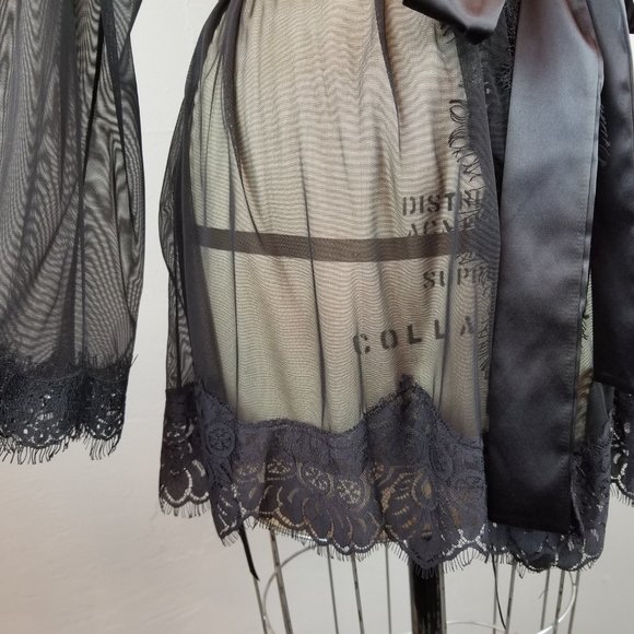 Oh La La Cheri Paris Romantic Sheer Black Lace Robe Women's Size Small / Medium - Picture 6 of 10